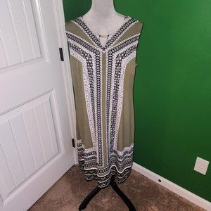 NWT JM Collection Pullover Geometric Shift Dress Olive/Black/White  - Size XL